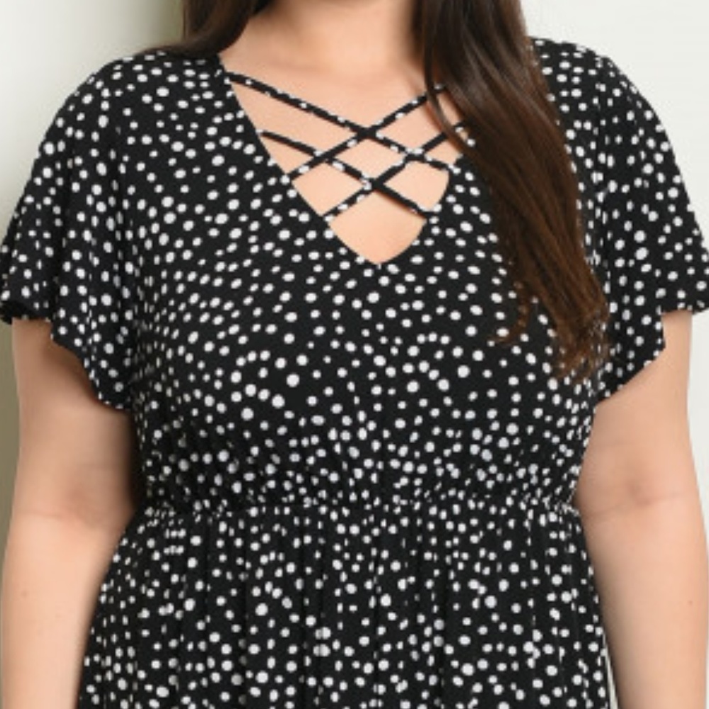 BLACK WHITE WITH DOTS PLUS SIZE DRESS - Picture 2 of 4